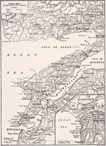 Mapa detallado de la península de Gallipoli y los Dardanelos Turquía, 1915, de 